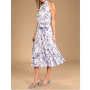 NWT Lulus Float‎ to You White Floral Print Halter Tiered Midi Dress Small